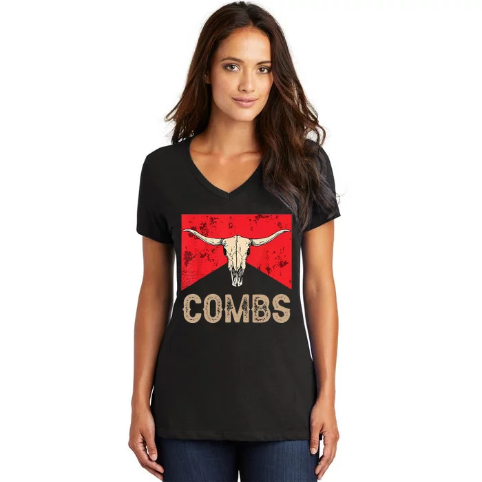 Country Music Western Cow Skull Cowboy Women's V-Neck T-Shirt