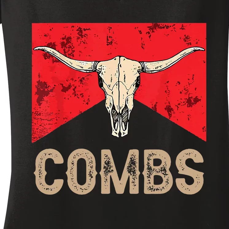 Country Music Western Cow Skull Cowboy Women's V-Neck T-Shirt