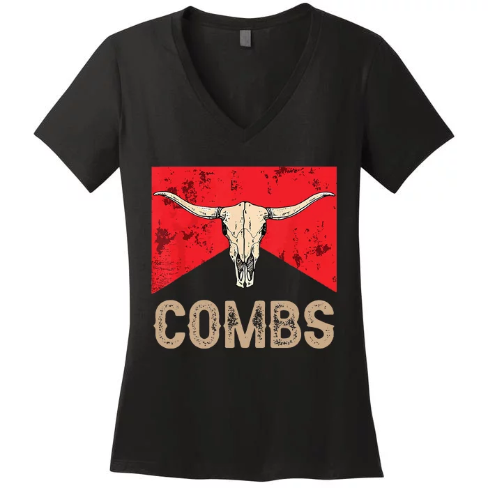 Country Music Western Cow Skull Cowboy Women's V-Neck T-Shirt