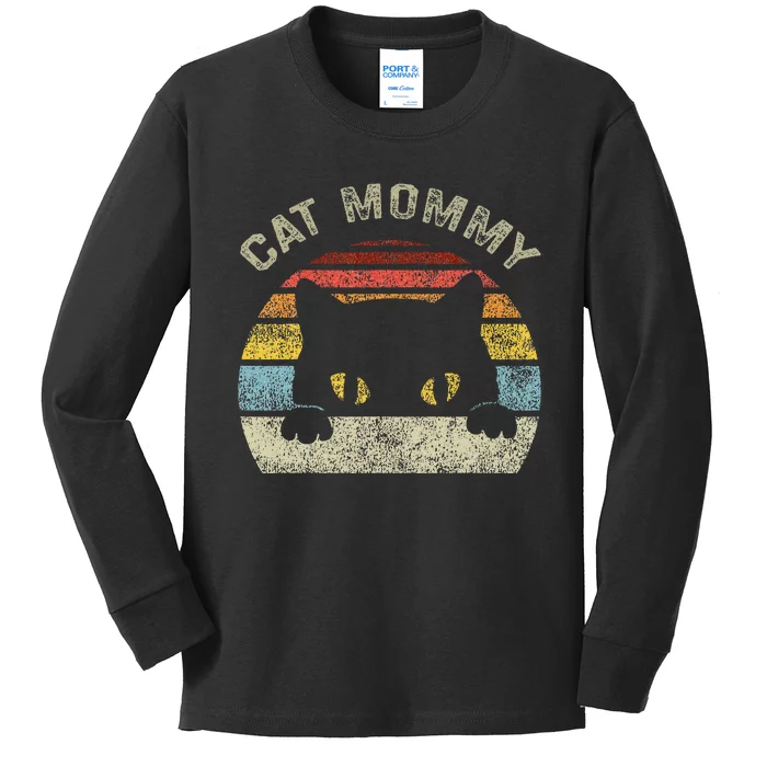 Cat Mommy Women Vintage Retro Black Cats Mom Mothers Day Kids Long Sleeve Shirt