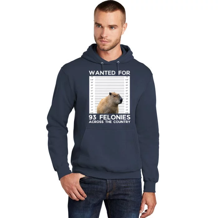 Capybara Mugshot Wanted For 93 Felonies Across The Country Tall Hoodie