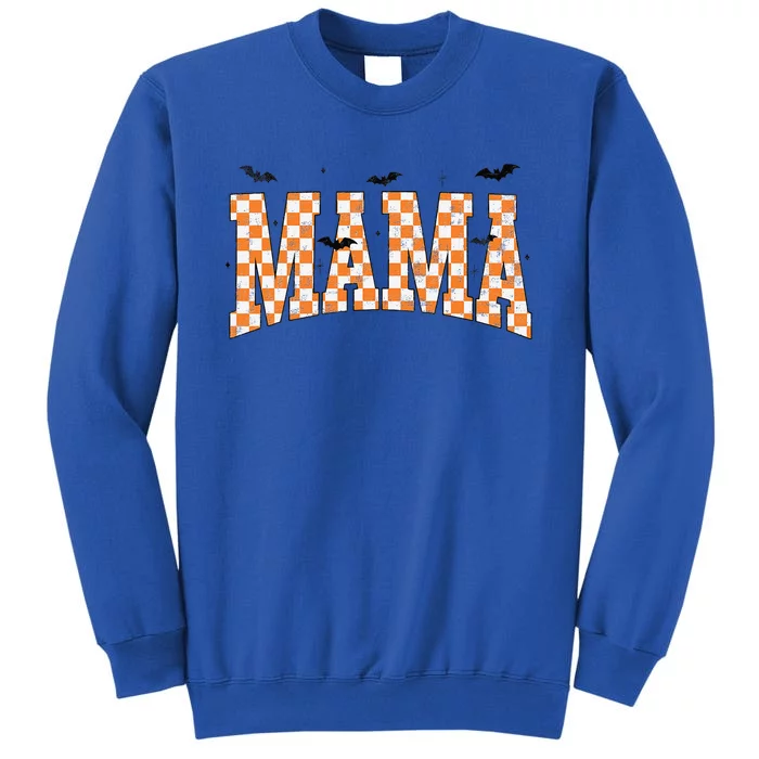 Checkerboard Mama With Spider Halloween Mama Spooky Vibes Gift Tall Sweatshirt