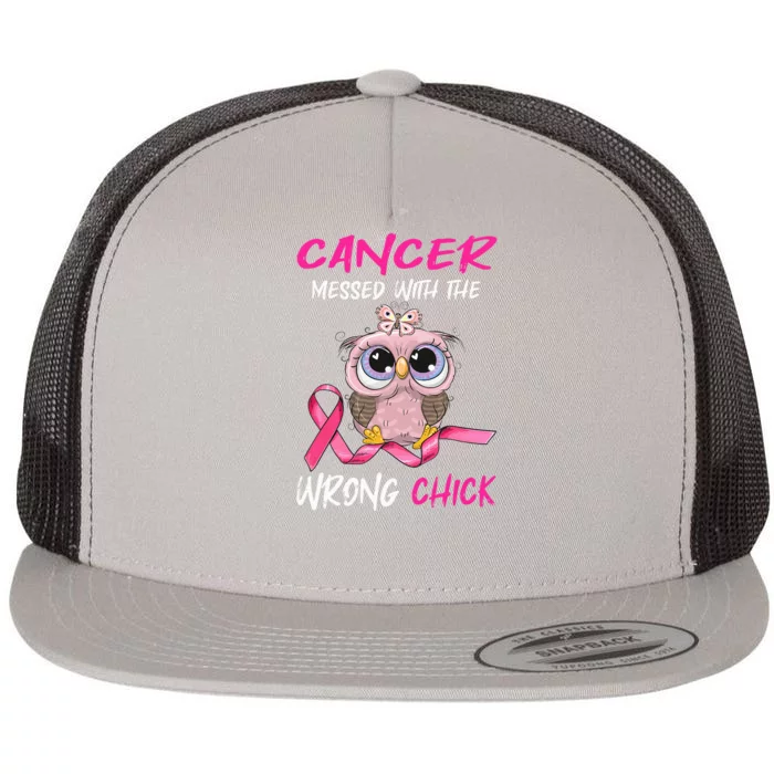 Cancer Messed With The Wrong Chick Cute Breast Cancer Gifts Flat Bill Trucker Hat