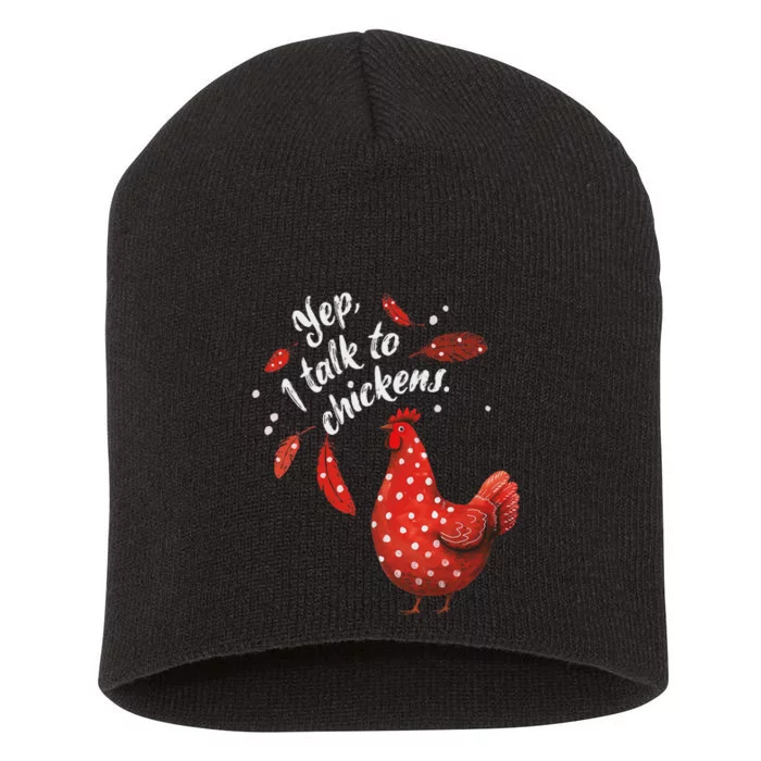 Chicken Mom Yep I Talk To Chickens Red Hen Polka Dot Short Acrylic Beanie