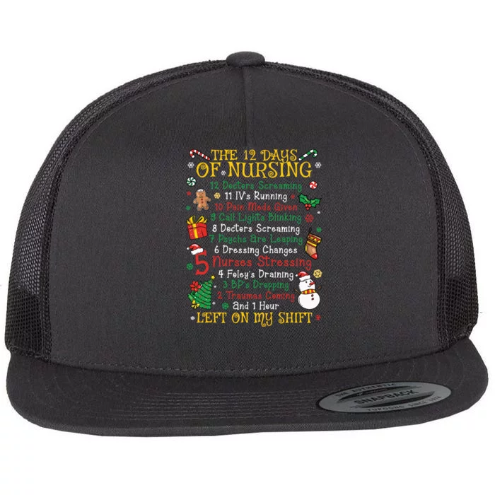 Christmas Nurse 12 Days Of Nursing Flat Bill Trucker Hat