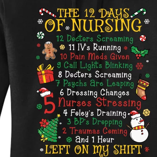 Christmas Nurse 12 Days Of Nursing Women's Pullover Hoodie