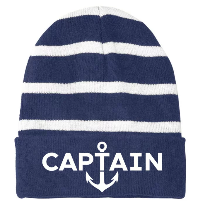 CAPTAIN NAUTICAL ANCHOR BOATER SAILOR YACHTING BOAT OWNER Striped Beanie with Solid Band