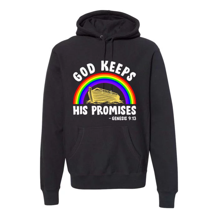 Christian Noah Ark Jesus God Keeps His Promises Rainbow Premium Hoodie