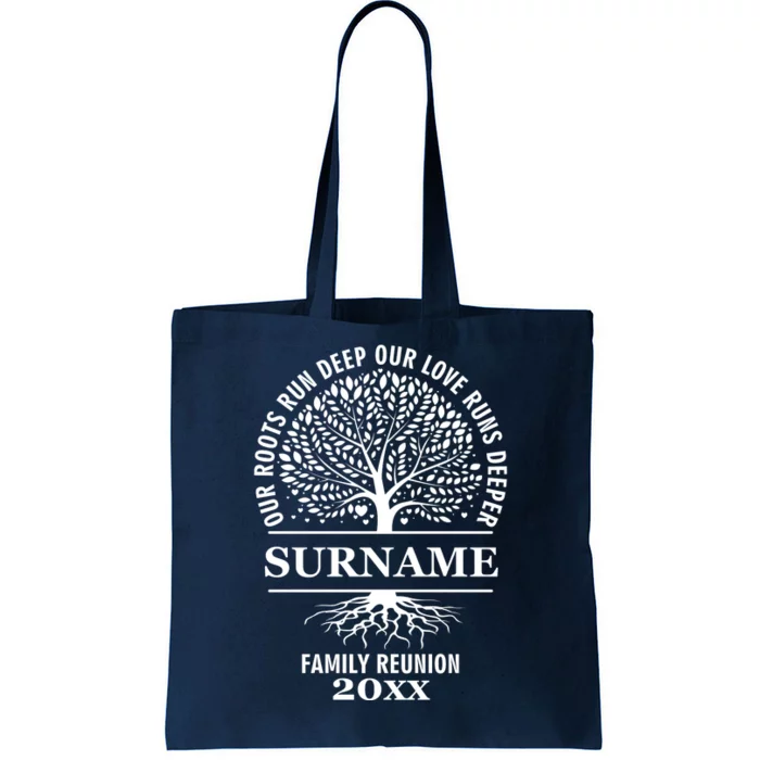 Custom Name And Year Family Reunion Our Roots Run Deep Our Love Runs Deeper Tote Bag