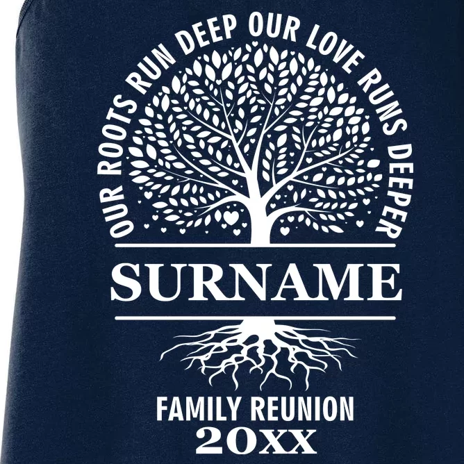 Custom Name And Year Family Reunion Our Roots Run Deep Our Love Runs Deeper Women's Racerback Tank