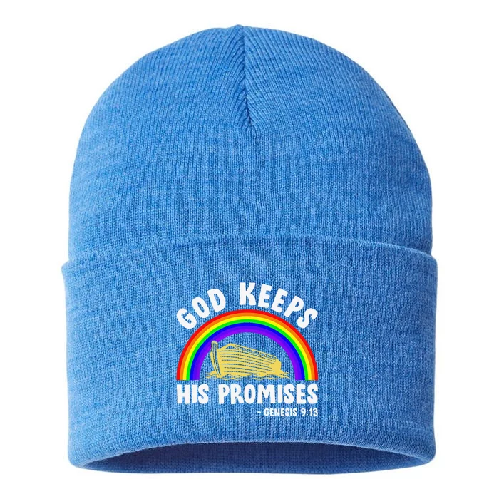 Christian Noah Ark Jesus God Keeps His Promises Rainbow Sustainable Knit Beanie