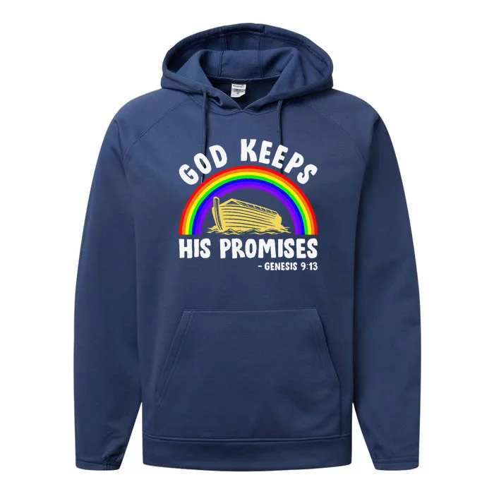 Christian Noah Ark Jesus God Keeps His Promises Rainbow Performance Fleece Hoodie