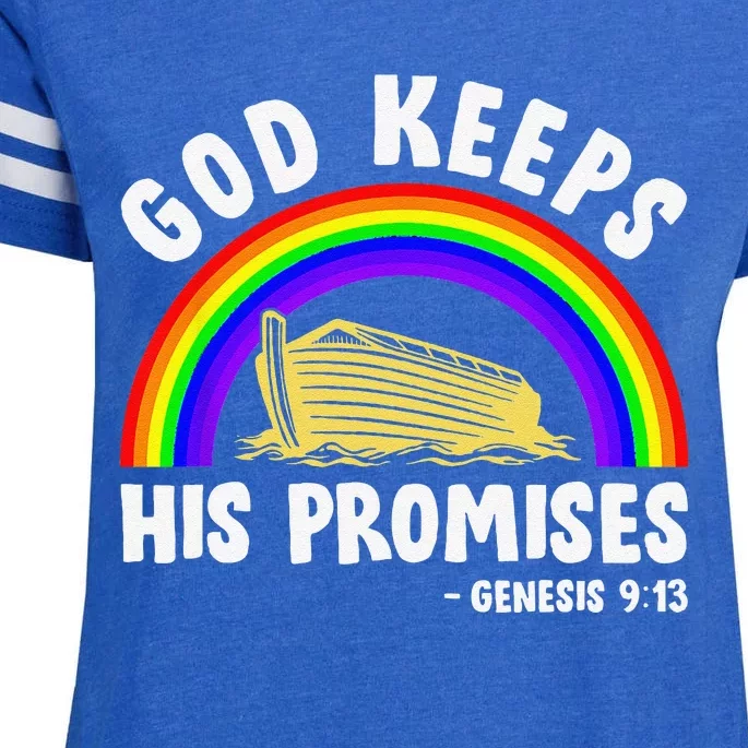 Christian Noah Ark Jesus God Keeps His Promises Rainbow Enza Ladies Jersey Football T-Shirt