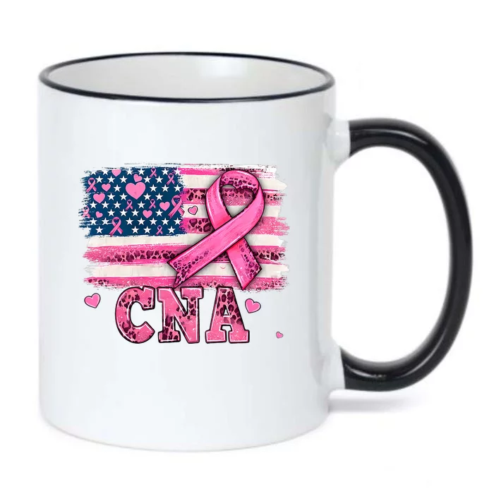 Cna Nurse American Flag P.I.N.K Ribbon Breast Cancer Awareness Black Color Changing Mug