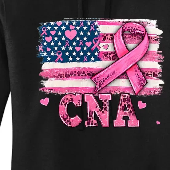 Cna Nurse American Flag P.I.N.K Ribbon Breast Cancer Awareness Women's Pullover Hoodie