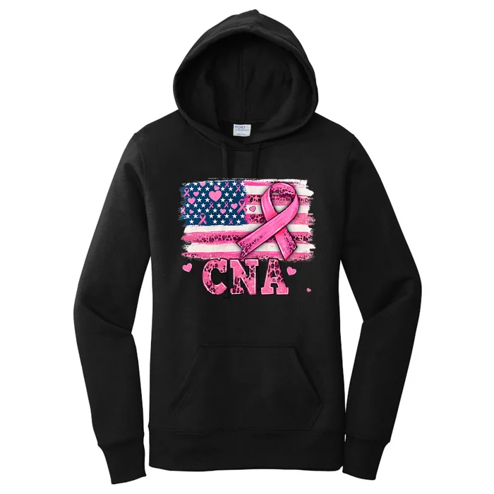 Cna Nurse American Flag P.I.N.K Ribbon Breast Cancer Awareness Women's Pullover Hoodie