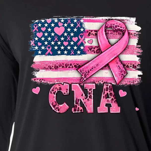 Cna Nurse American Flag P.I.N.K Ribbon Breast Cancer Awareness Cooling Performance Long Sleeve Crew