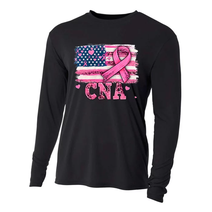 Cna Nurse American Flag P.I.N.K Ribbon Breast Cancer Awareness Cooling Performance Long Sleeve Crew