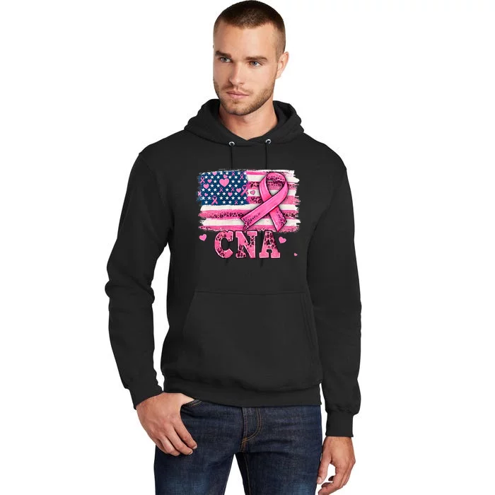 Cna Nurse American Flag P.I.N.K Ribbon Breast Cancer Awareness Tall Hoodie