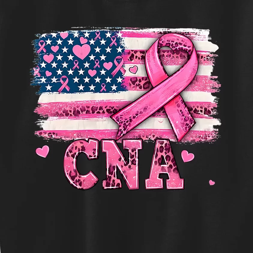 Cna Nurse American Flag P.I.N.K Ribbon Breast Cancer Awareness Kids Sweatshirt