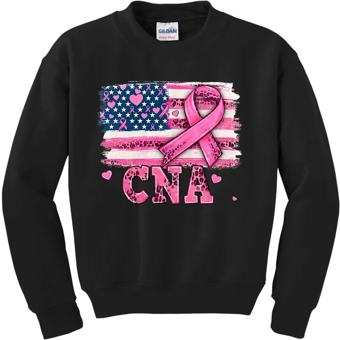 Cna Nurse American Flag P.I.N.K Ribbon Breast Cancer Awareness Kids Sweatshirt