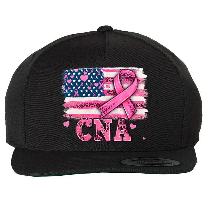 Cna Nurse American Flag P.I.N.K Ribbon Breast Cancer Awareness Wool Snapback Cap