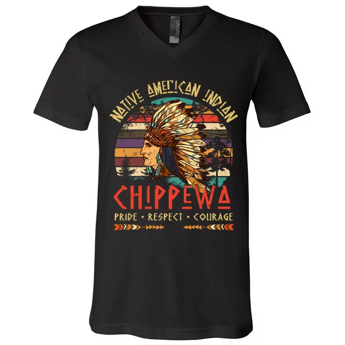 Chippewa Native American Indian Pride Indigenous Tribe V-Neck T-Shirt