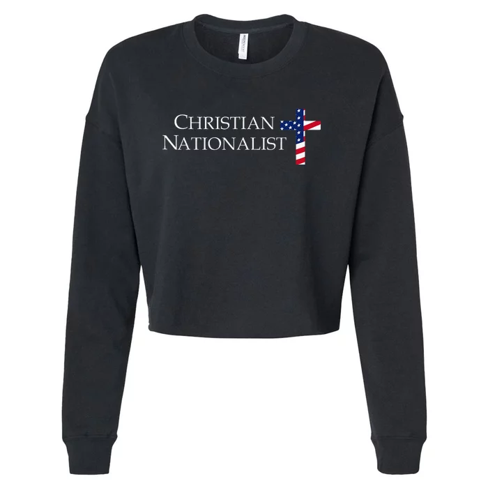 Christian Nationalist American Flag Cross Faith Cropped Pullover Crew