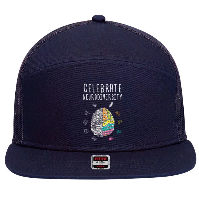 Celebrate Neurodiversity Adhd Autism Asd Awareness Gift 7 Panel Mesh Trucker Snapback Hat