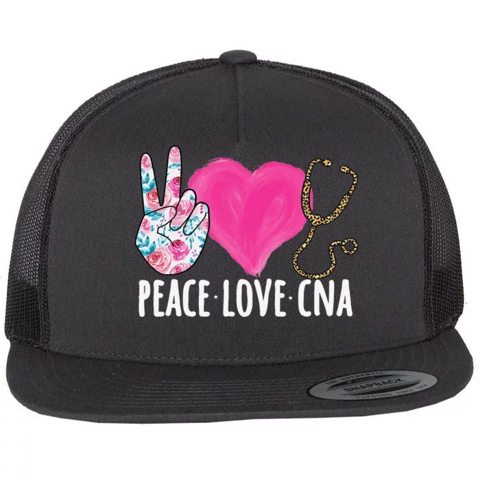 Certified Nursing Assistant Peace Love CNA Nurse Flat Bill Trucker Hat