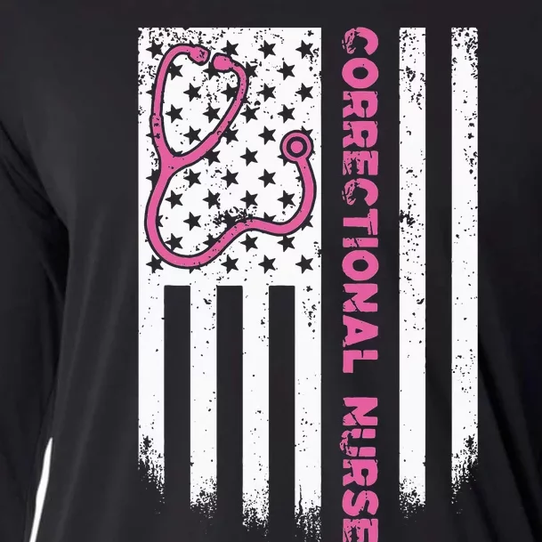 Correctional Nurse American flag US Stethoscope RN Patriotic Cooling Performance Long Sleeve Crew