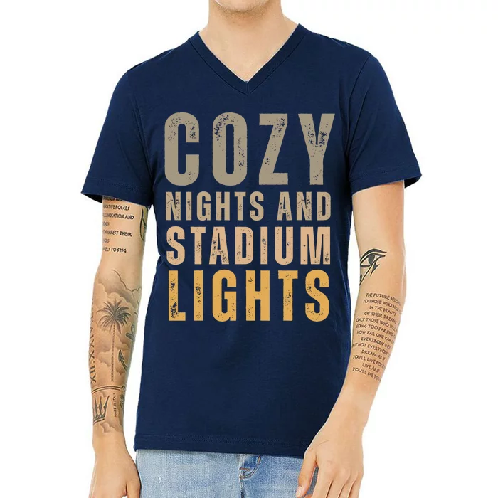 Cozy Nights And Stadium Lights Football V-Neck T-Shirt