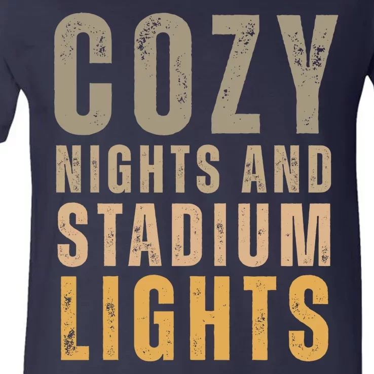 Cozy Nights And Stadium Lights Football V-Neck T-Shirt