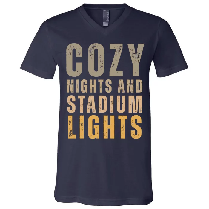 Cozy Nights And Stadium Lights Football V-Neck T-Shirt