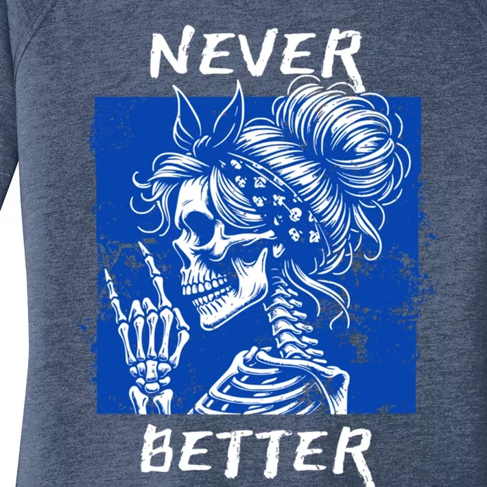 Cool Never Better Funny Skeleton Halloween Gift Women's Perfect Tri Tunic Long Sleeve Shirt