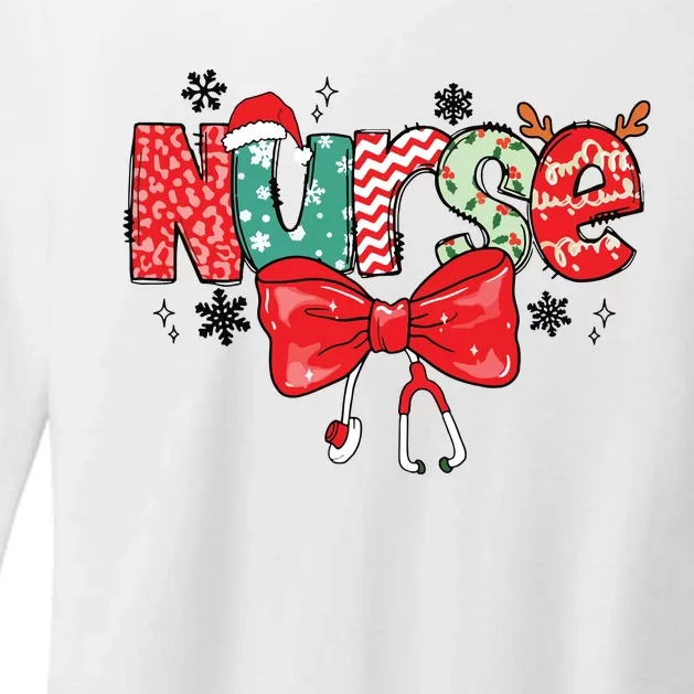 Christmas Nurse Bow Womens CVC Long Sleeve Shirt