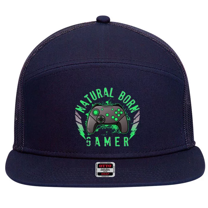 Cool Natural Born Gamer 7 Panel Mesh Trucker Snapback Hat