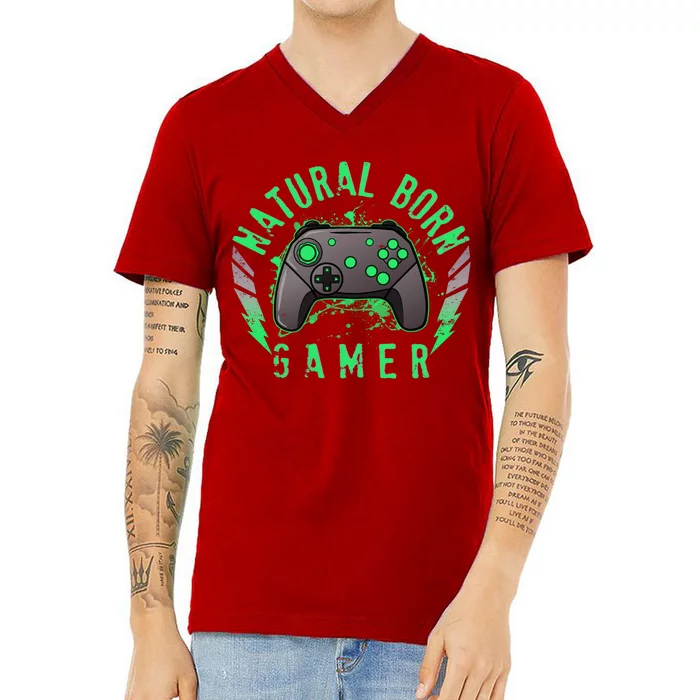 Cool Natural Born Gamer V-Neck T-Shirt