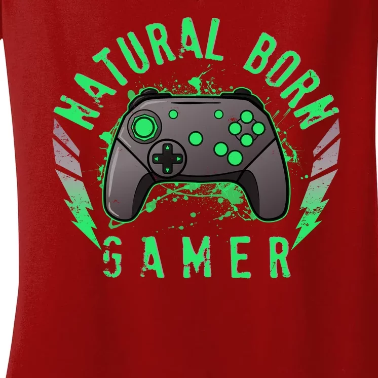 Cool Natural Born Gamer Women's V-Neck T-Shirt