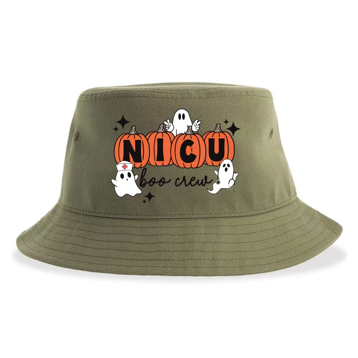 Cute Nicu Boo Crew Spooky Nurse Halloween Cute Ghost Pumpkin Sustainable Bucket Hat