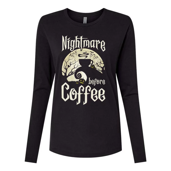 Cute Nightmare Before Coffee Halloween Funny Mug Gift Womens Cotton Relaxed Long Sleeve T-Shirt