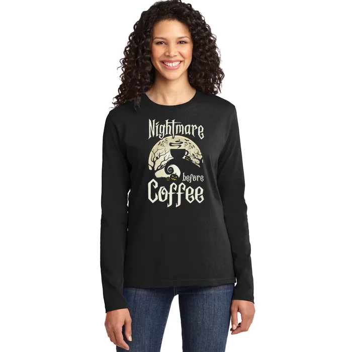 Cute Nightmare Before Coffee Halloween Funny Mug Gift Ladies Long Sleeve Shirt