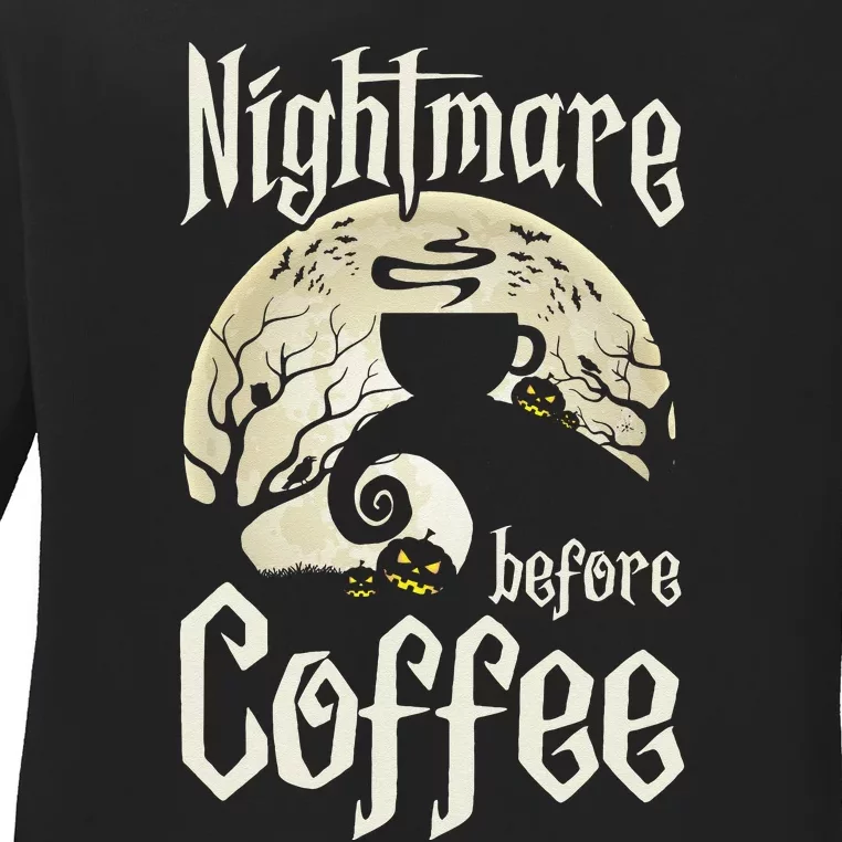 Cute Nightmare Before Coffee Halloween Funny Mug Gift Ladies Long Sleeve Shirt