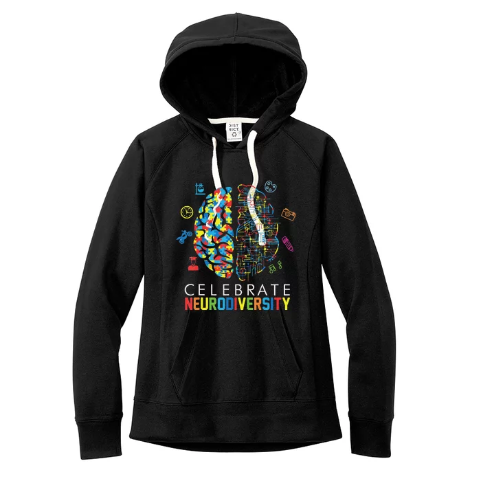 CELEBRATE NEURODIVERSITY Brain Embrace ADHD Autism Awareness Women's Fleece Hoodie