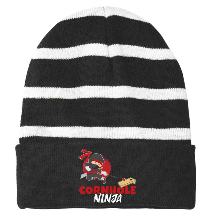 Cornhole Ninja Boy Cornhole Striped Beanie with Solid Band