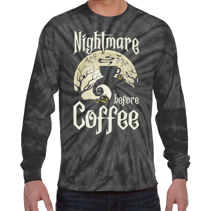 Cute Nightmare Before Coffee Halloween Tie-Dye Long Sleeve Shirt