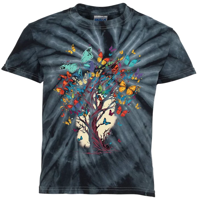 Cute Nature Butterfly Tree Kids Tie-Dye T-Shirt