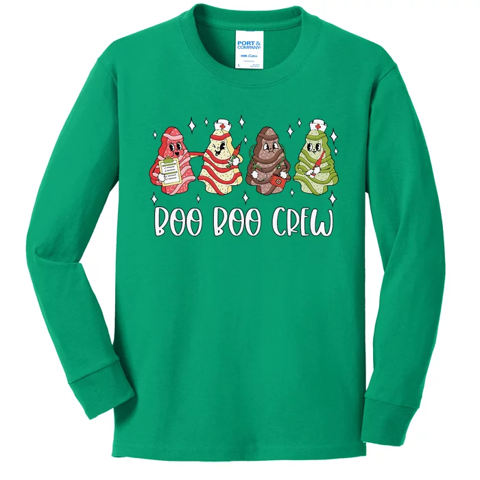 Christmas Nurse Boo Boo Crew Tree Cake Xmas Nursing Kids Long Sleeve Shirt