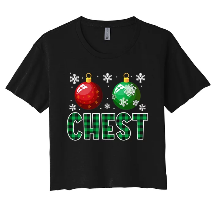 Chest Nuts Christmas  Matching Couple Chestnuts Funny Women's Crop Top Tee