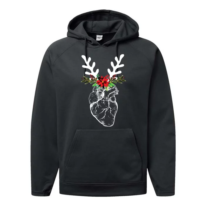 Cardiac Nurse Christmas Heart Anatomy Reindeer Performance Fleece Hoodie